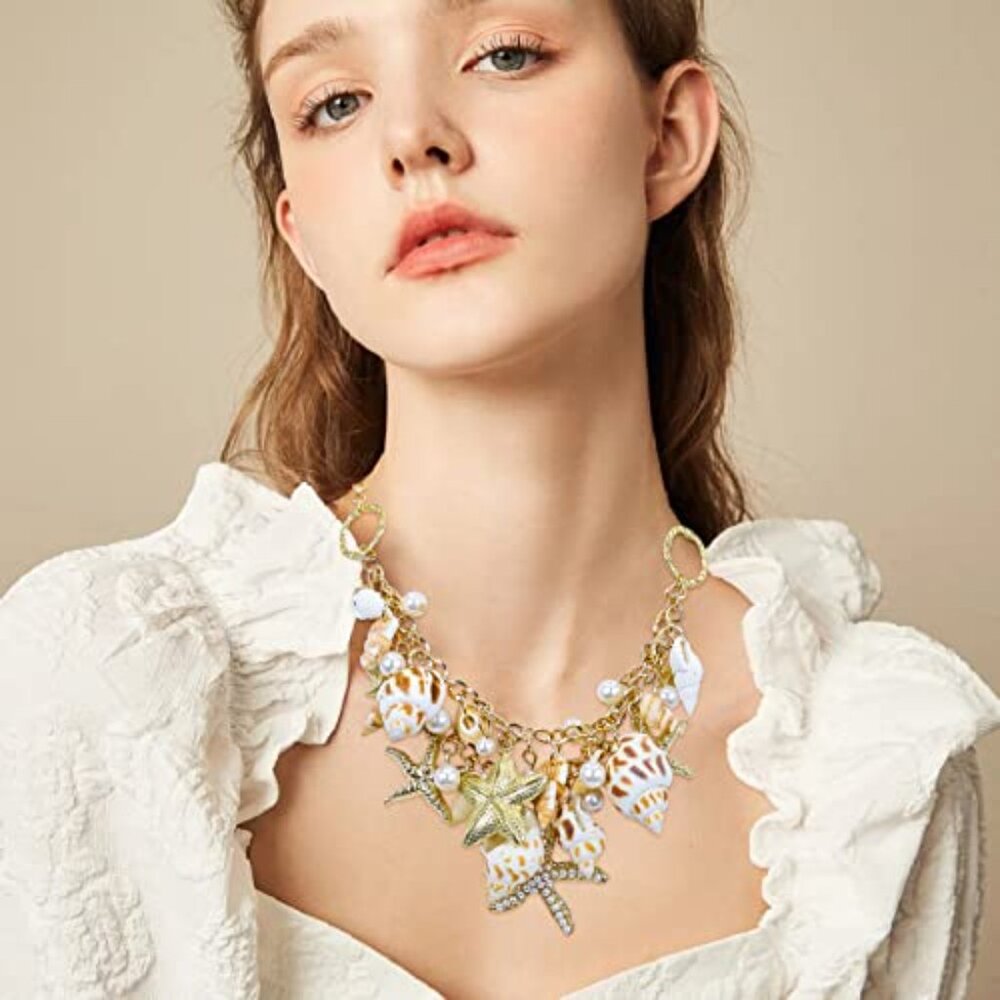 Mermaid Tail Shell Statement Necklace Chunky Bib … - image 6